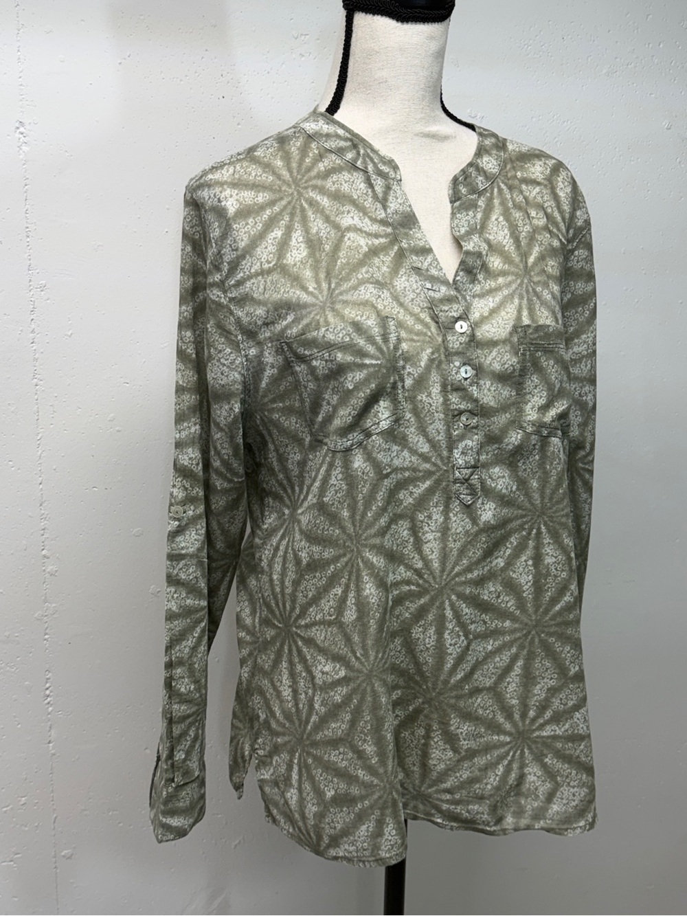 Women's Olive Patterned Long-Sleeve Henley Shirt by Carve Designs